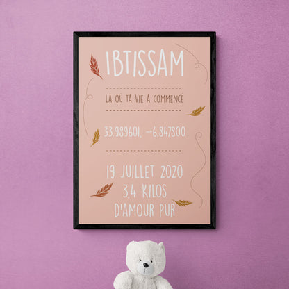 Tableau nouveau né là ou ta vie a commencé - Filles